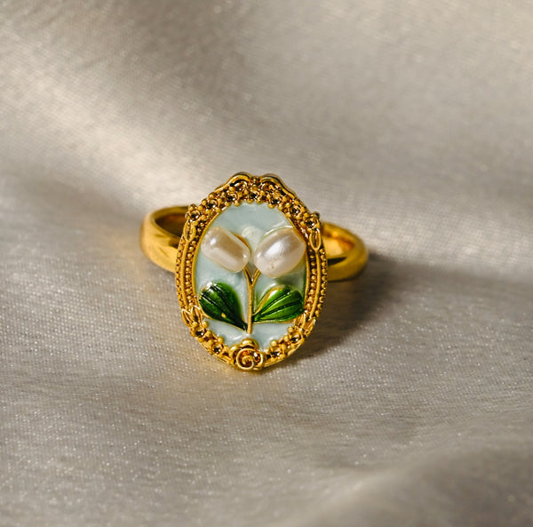 Anti-Tarnish Enamel Flower Adjustable Ring