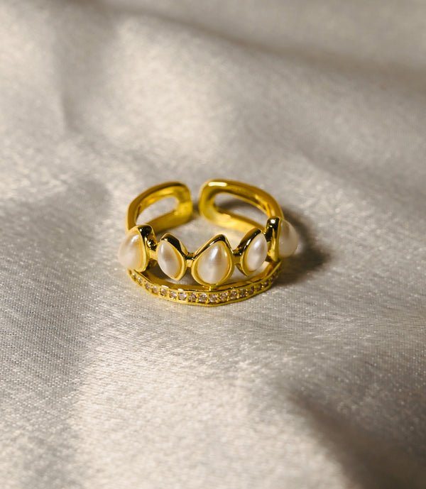 Anti-Tarnish Pearl Adjustable Ring