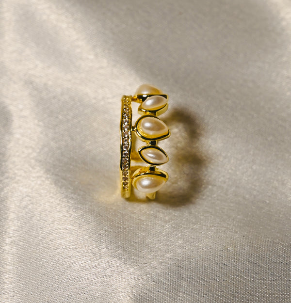 Anti-Tarnish Pearl Adjustable Ring
