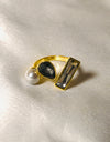 Pearl And Stone Gold Plated Adjustable Ring