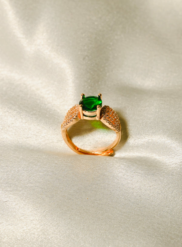 Green Stone Rose Gold Diamond Ring