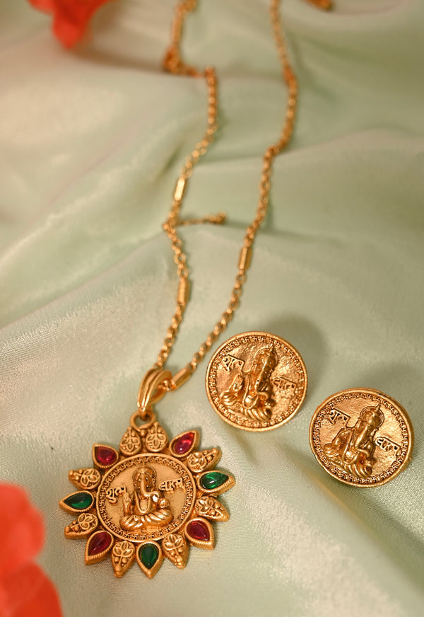 Gold Plated Ganesha Pendant Set