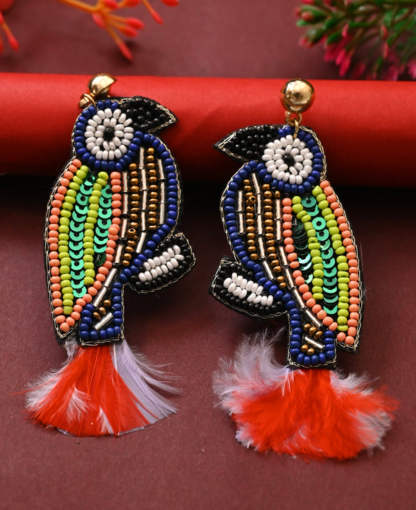 Multicolor Beads Bird Earrings