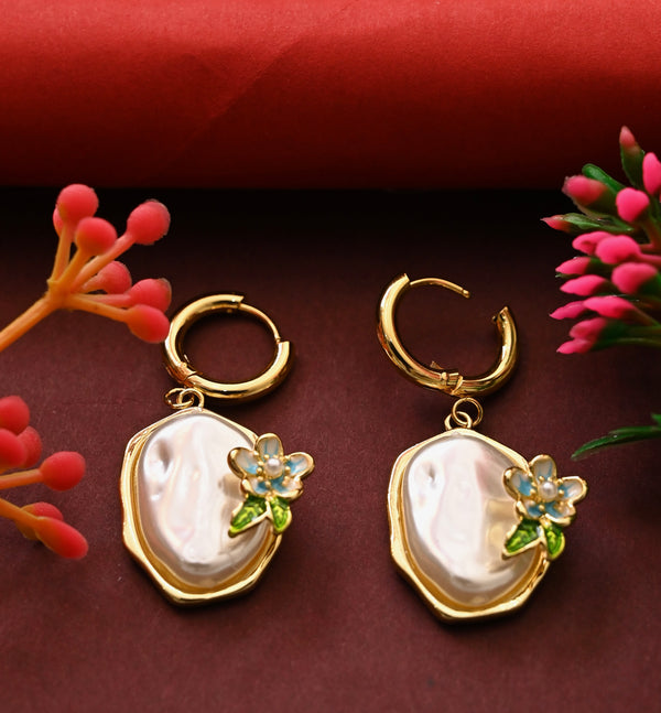Korean Flower And Pearl Earrings