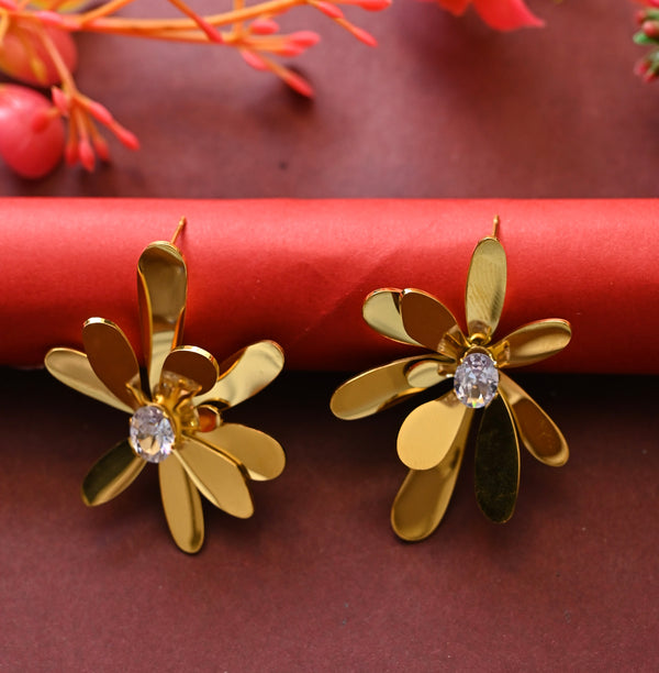 Golden Flower With Diamond Earrings