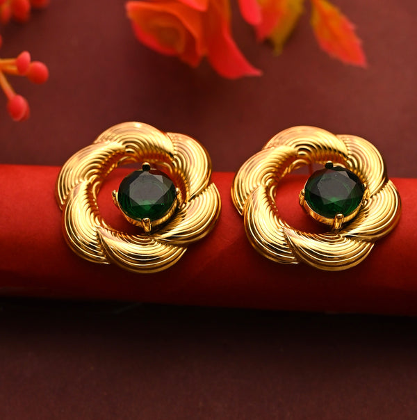 Elegant Gold-Toned Floral Studs Earrings