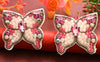 Pink And White Beads Butterfly Earrings