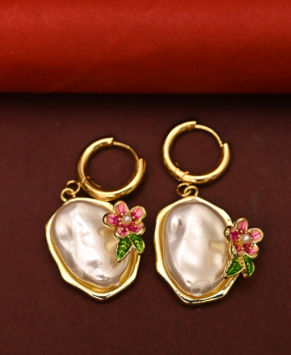 Korean Flower And Pearl Earrings