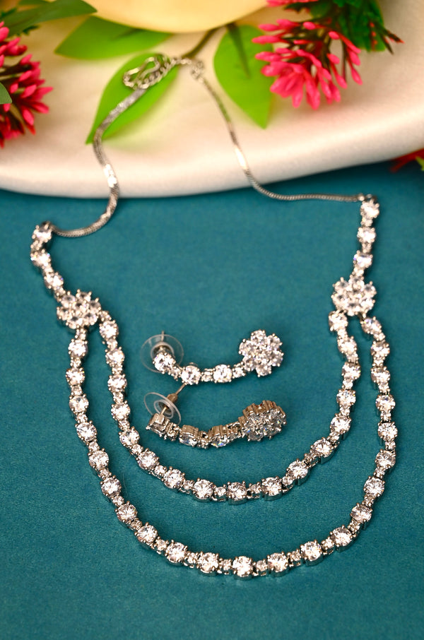 Elegant Two Layer Diamond Necklace Set