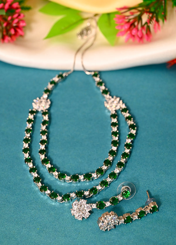 Green And White Double Layer Diamond Necklace