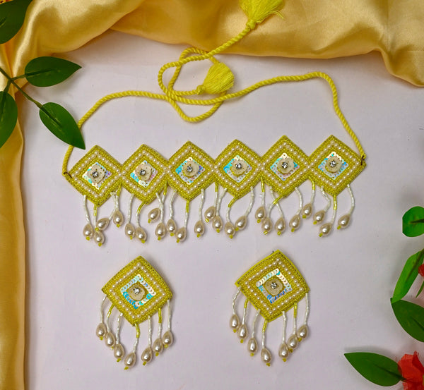 Handmade Pearl Drop Haldi Jewellery Set