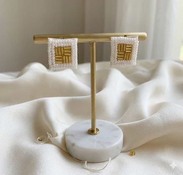 White Beaded Beautiful Studs