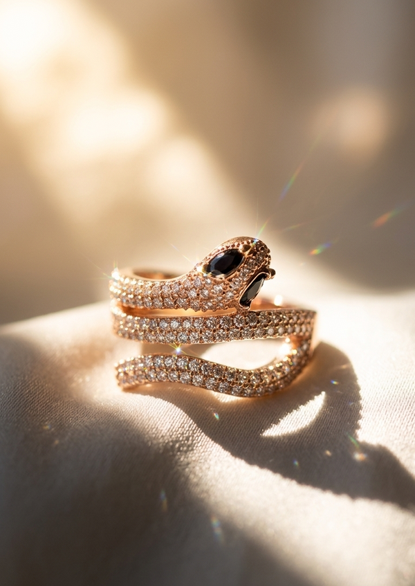 Women Gold-Plated Stone Studded Adjustable Snake Ring