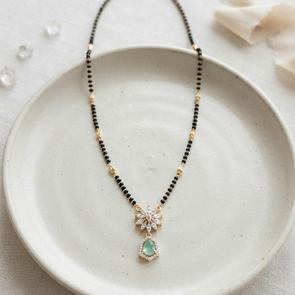 Green Stone Black Beads Mangalsutra