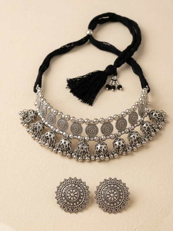 Meraki Ethnic Oxidized Choker Sets for Navratri