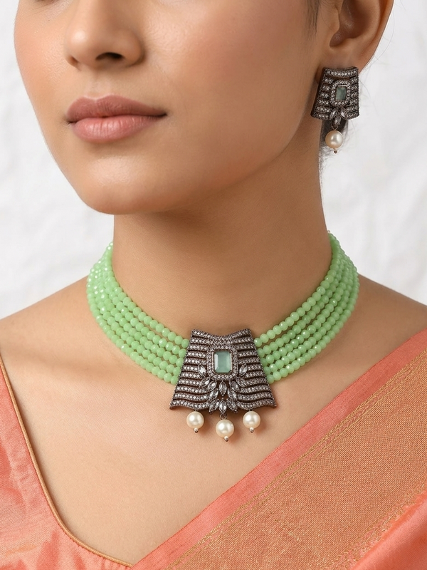 Meraki Red Choker Set with Pearl Drop