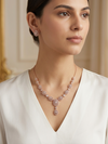 Single Lined Gold Plated Stone Studded Necklace Set with Earrings