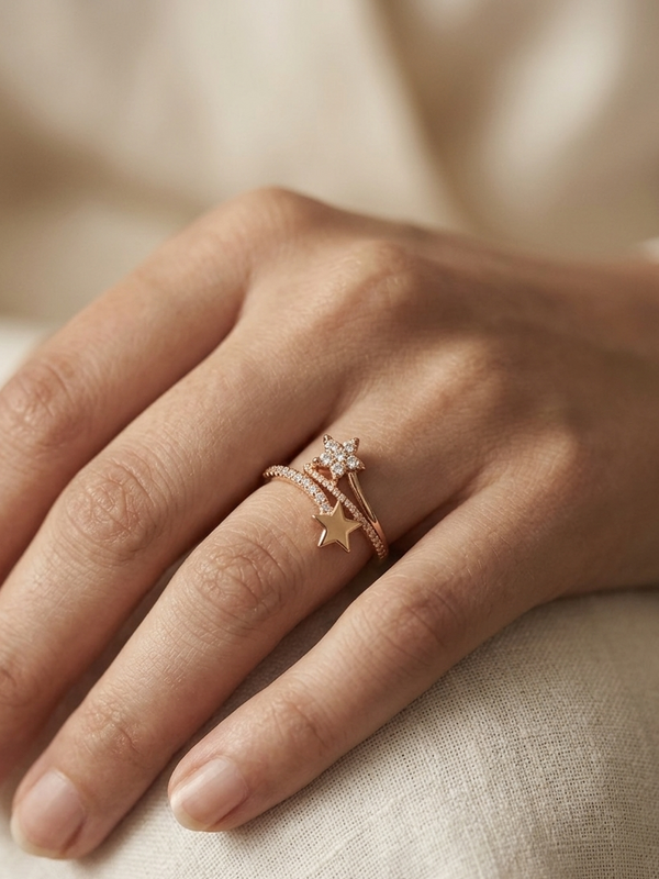 Cubic Zirconia Star Cuff Ring