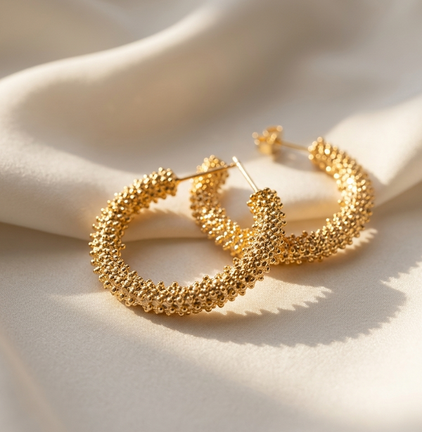 Gold Beaded Hoop