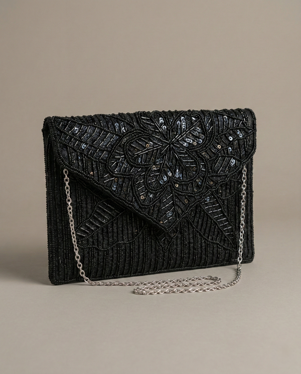 Black Beaded Sling Bag