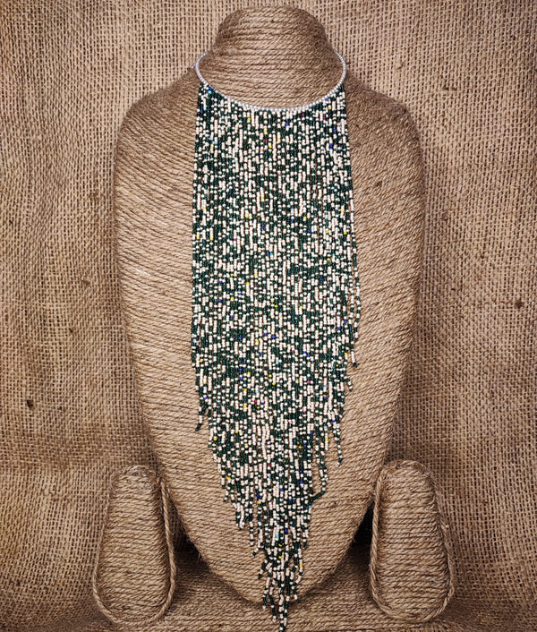 Black & White Seed Beaded Waterfall Necklace