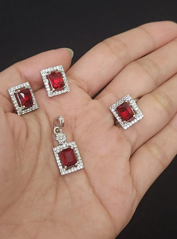 Premium AD Necklace Set with Earrings and Rings