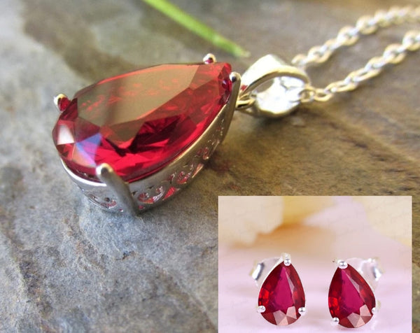 Buy Ruby Silver Plated Oval Pendant Sets