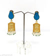 Brass Jhumkas with Blue Stone