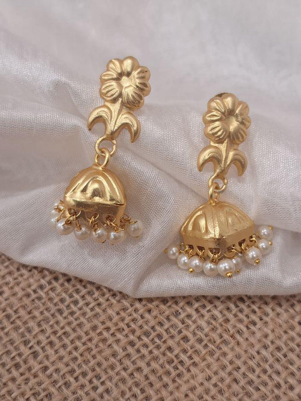 Flower Design Brass Jhumki with Pearl
