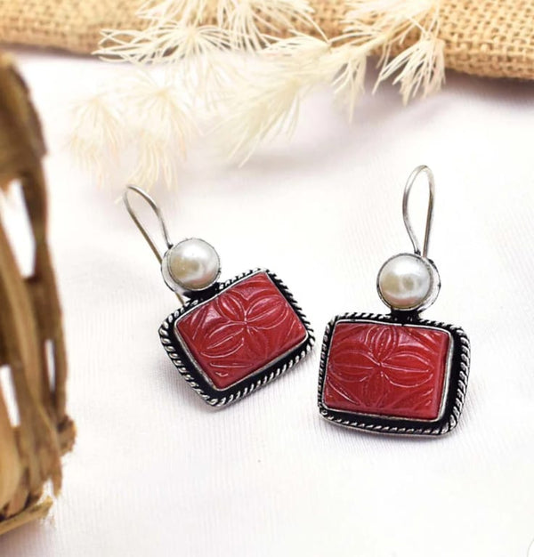 Square Stone Earrings with Pearl