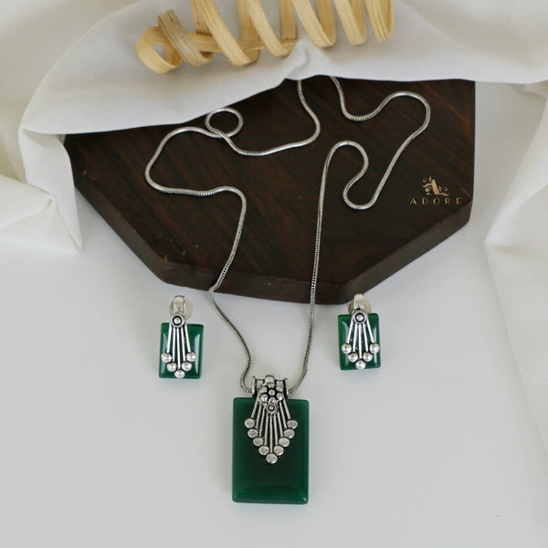 Stone Pendant Earrings with Chain