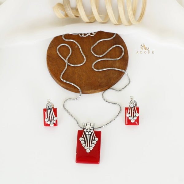 Stone Pendant Earrings with Chain