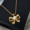 Gold Plated Bow Pendant with Pearl