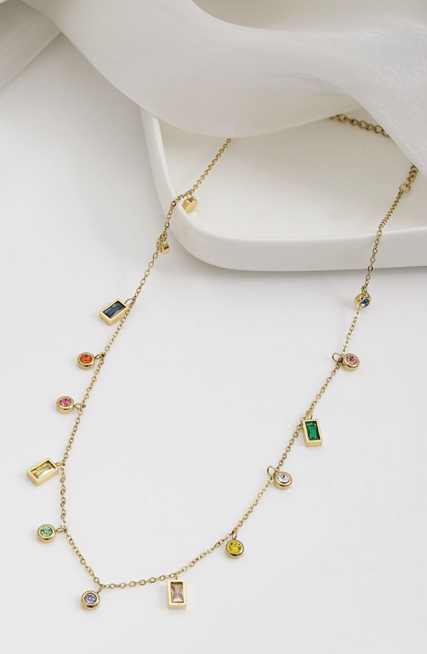 Anti-Tarnish Multicolor Stones Pendant Chain