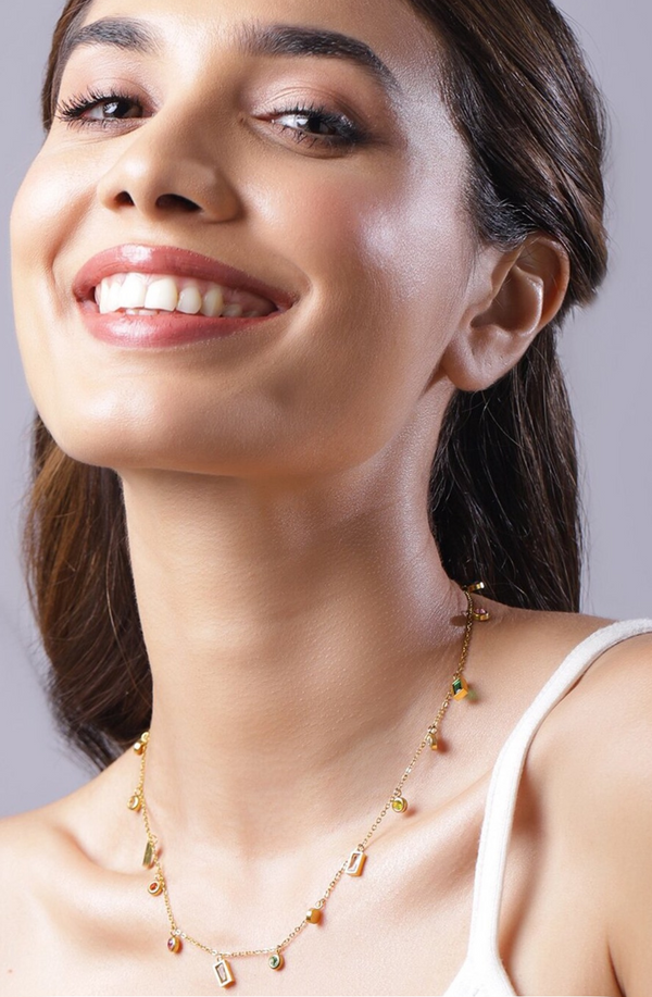 Anti-Tarnish Multicolor Stones Pendant Chain