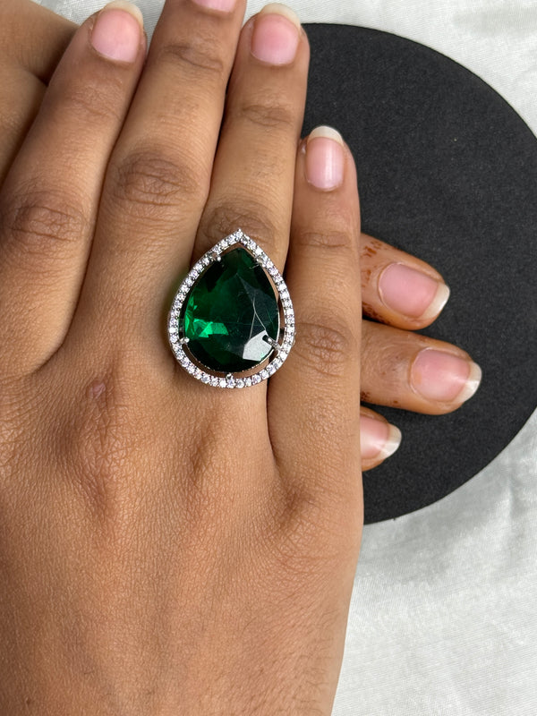 PEAR CUT STONE WITH AMERICAN DIAMOND ADJUSTABLE RING