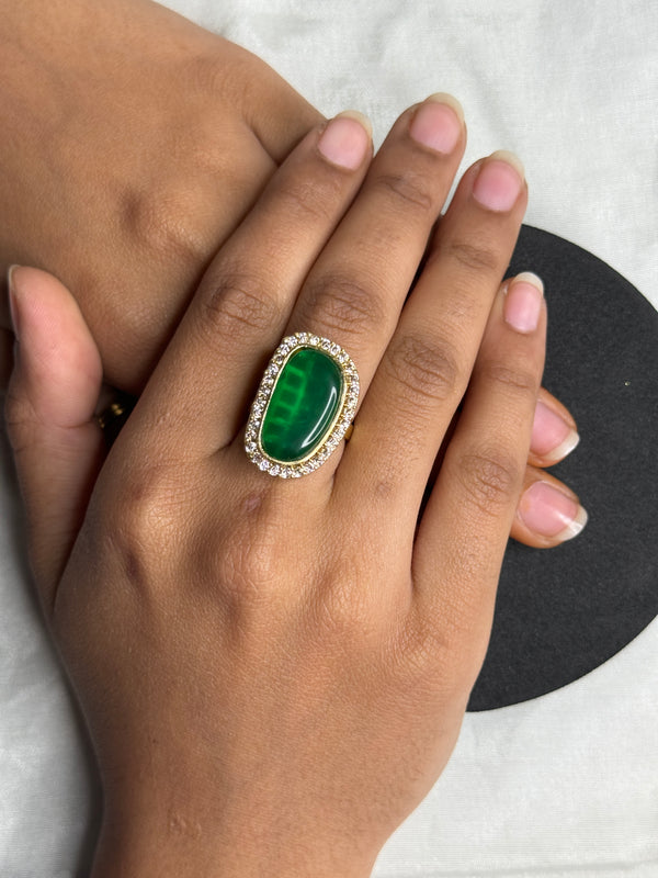 Antique Natural Emerald and Peach Gemstone Kundan Ring