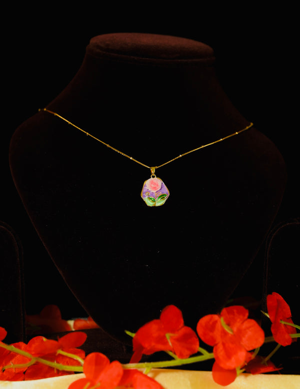 Rose Flower Enamel Pendant Chain