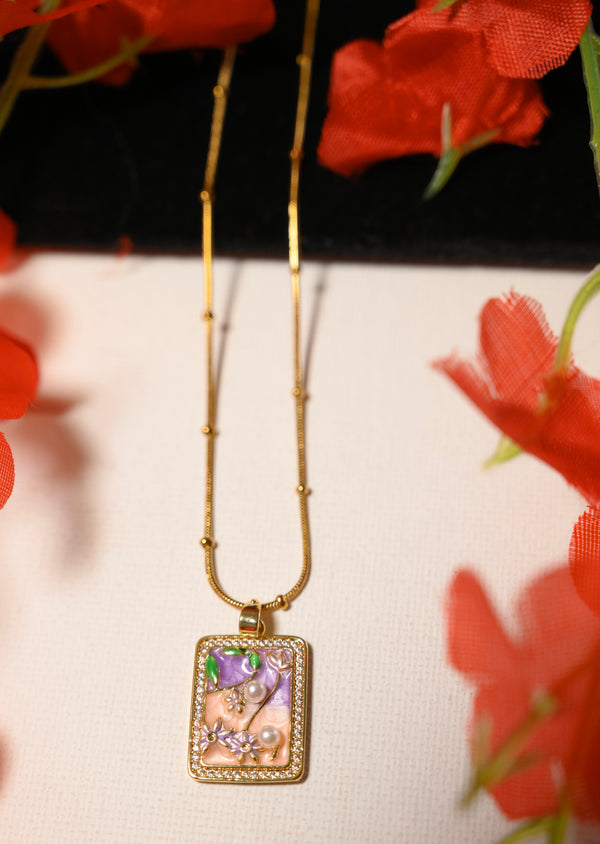 Elegant Gold Plated Floral Enamel Pendant
