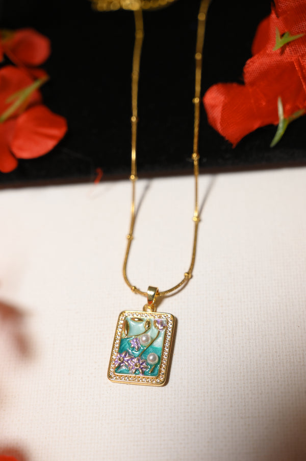 Elegant Gold Plated Floral Enamel Pendant