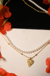 Pearls And Heart Double Chain Pendant