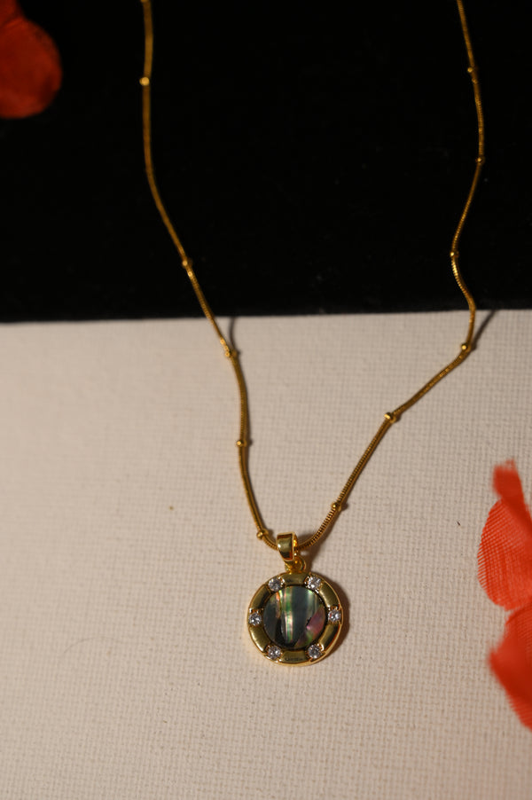 Gold Plated Round Shape Green Pendant