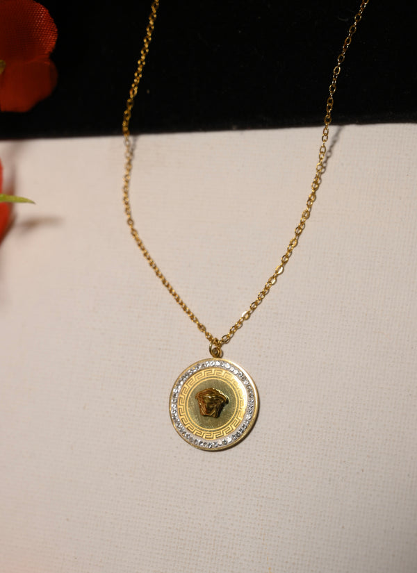 Stylish Round Shape Gold Plated Pendant Chain
