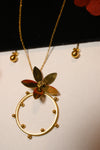 Floral Gold Plated Pendant Chain With Tiny Studs