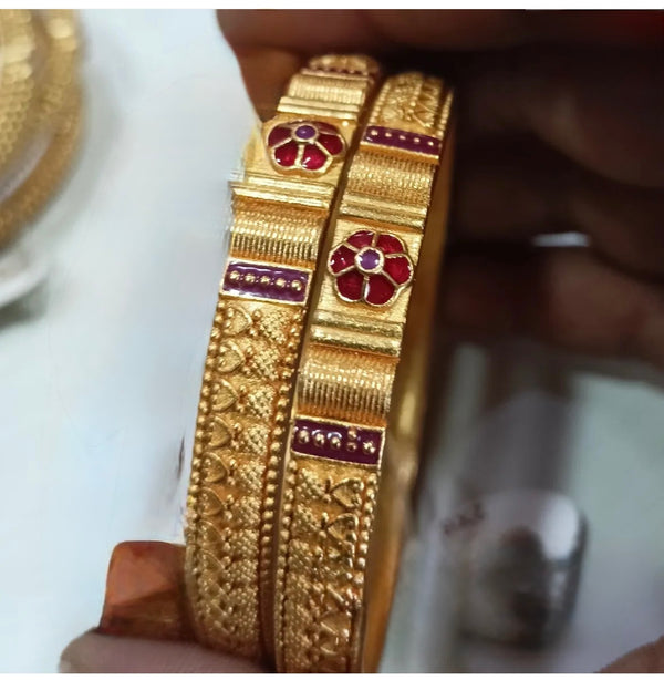 Flower Design Gold Plated Bangles