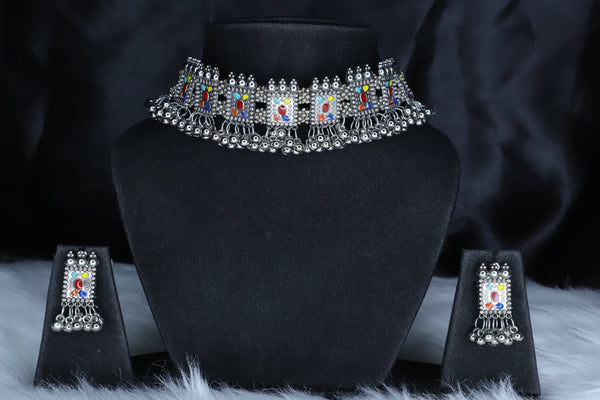 Oxidized Silver Swan Choker