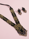 Premium Handmade Golden & Black Seed Beads Beaded Layered Necklace Earrings