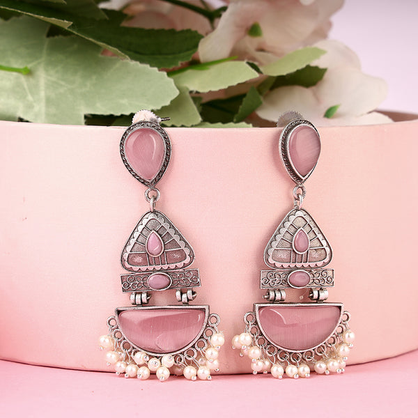 Oxidized Silver Long Dangler Earrings