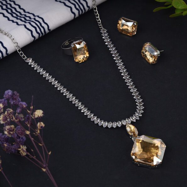 AD Stone with Glass Stone Long Necklace Set