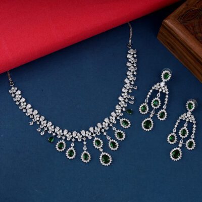 CZ Elegance Teardrop Silver Plated Necklace Set